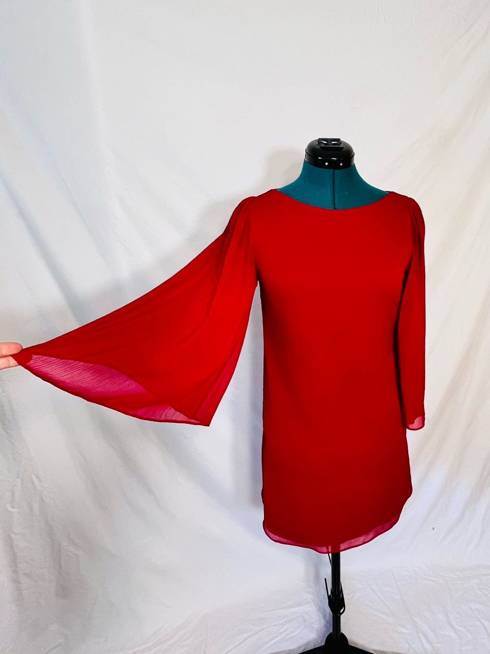 Alice + Olivia Red Bell-Sleeve Mini Dress